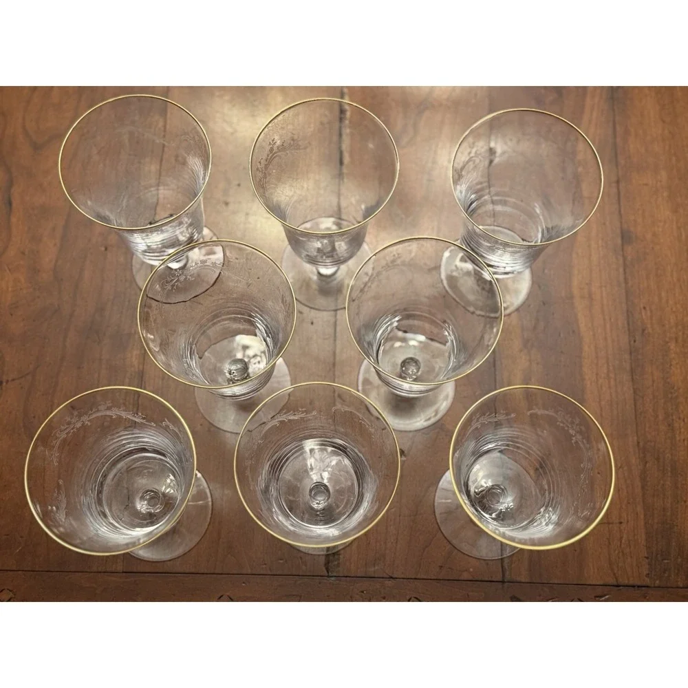 Golden Lace by Fostoria‎ Iced Tea Glasses Set of 8 Vintage Water Etched w/h Gold